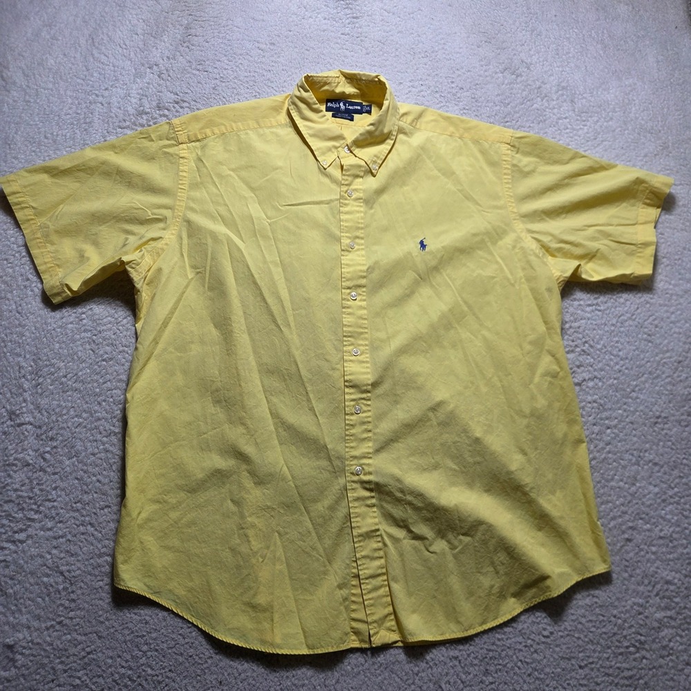 Vintage Ralph Lauren Button Down Shirt Mens XL Yellow Blake Short Sleeve